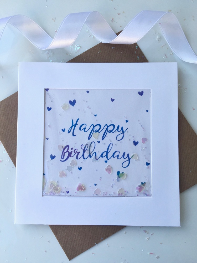 Blue Ombre Hearts - Happy Birthday - Card