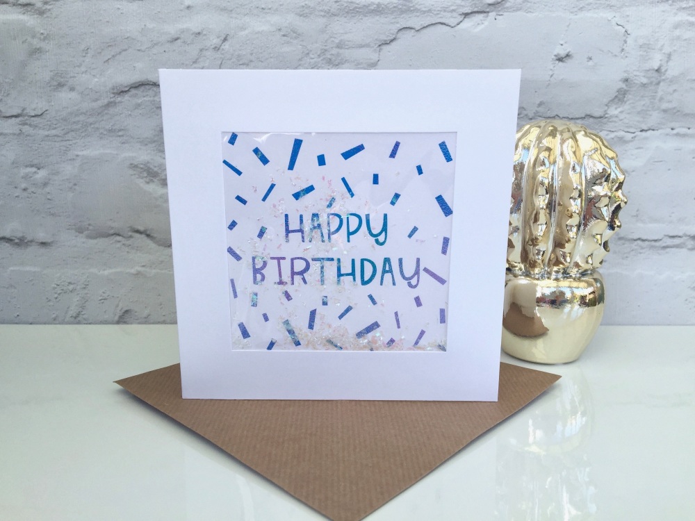 Blue Ombre Confetti - Happy Birthday - Card