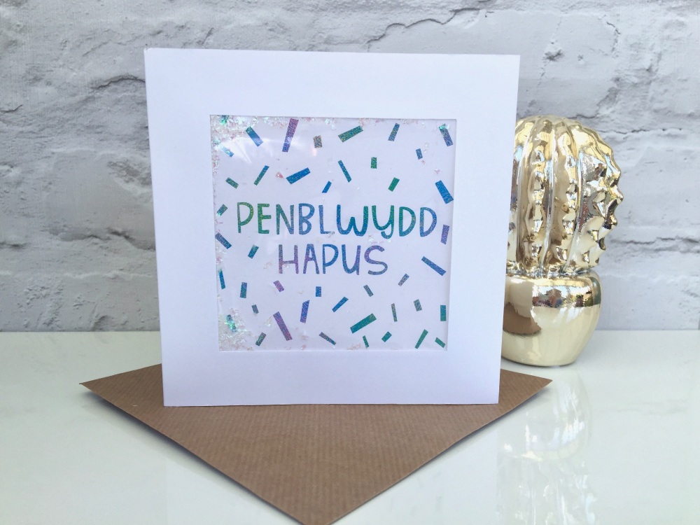Blue Ombre Confetti - Penblwydd Hapus - Card