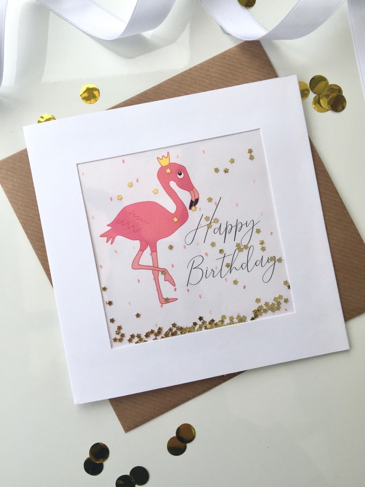 Flamingo (Gold) - Happy Birthday - Card