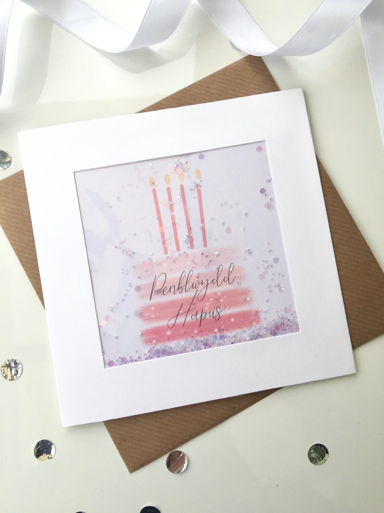 Pink Ombre Cake - Penblwydd Hapus - Card