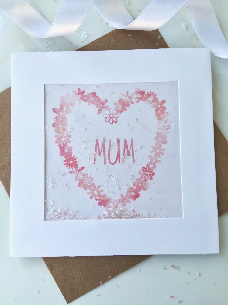 Pink Watercolour Floral Heart - Mum - Card