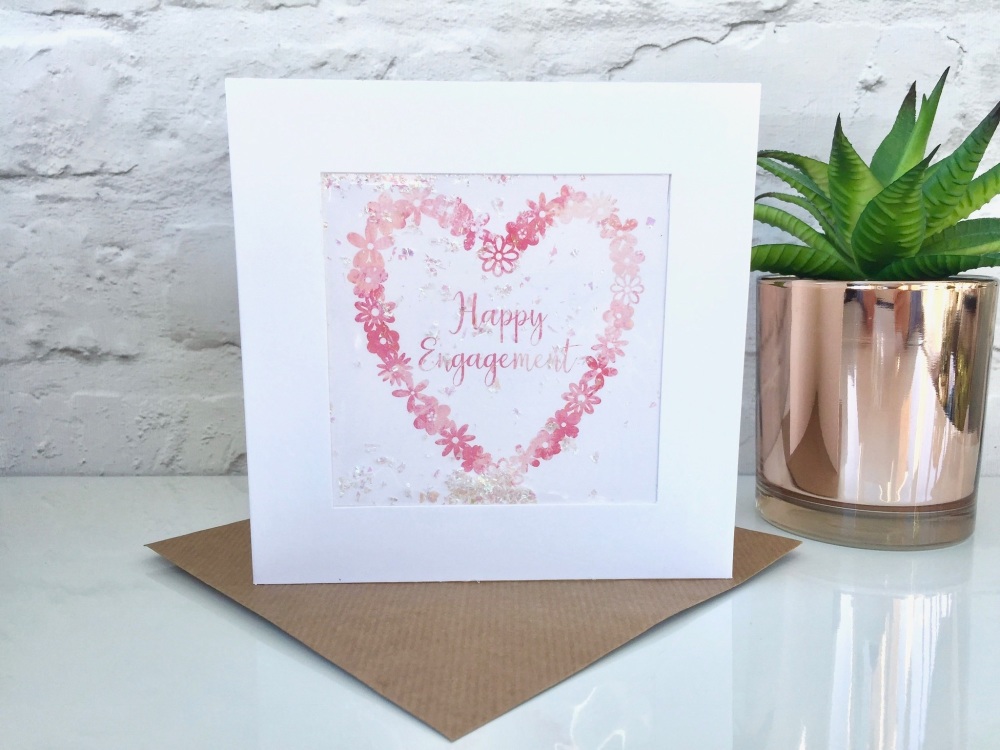 Pink Watercolour Floral Heart - Happy Engagement - Card