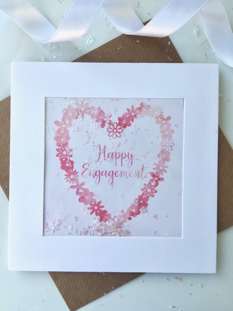 Pink Watercolour Floral Heart - Happy Engagement - Card