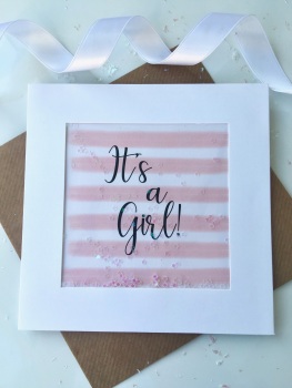 Pink and White Stripe - It's a Girl! - Card