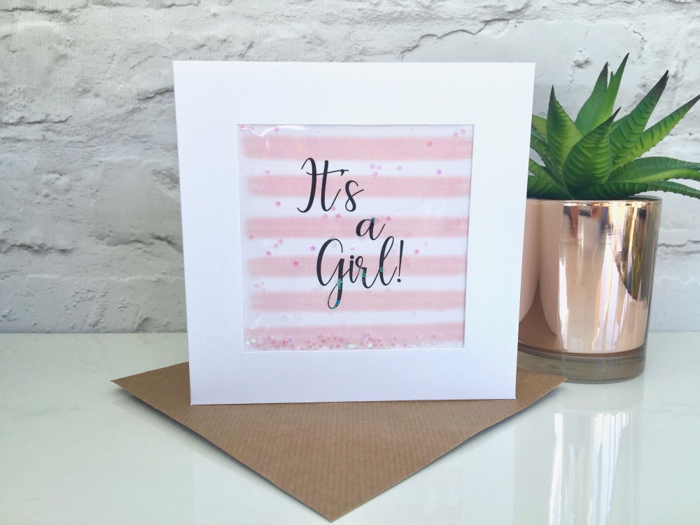 Pink and White Stripe - It's a Girl! - Card
