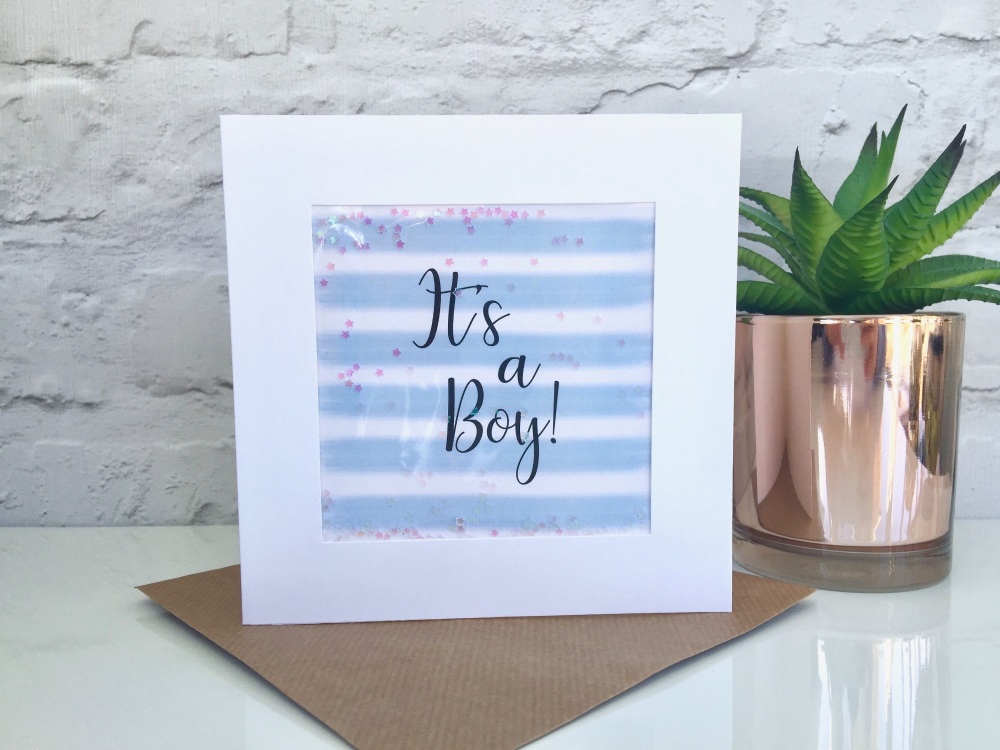 Blue and White Stripe - It's a Boy! - Card