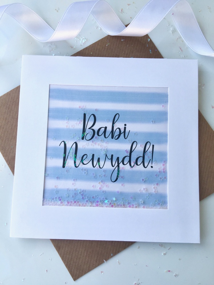Blue and White Stripe - Babi Newydd! - Card