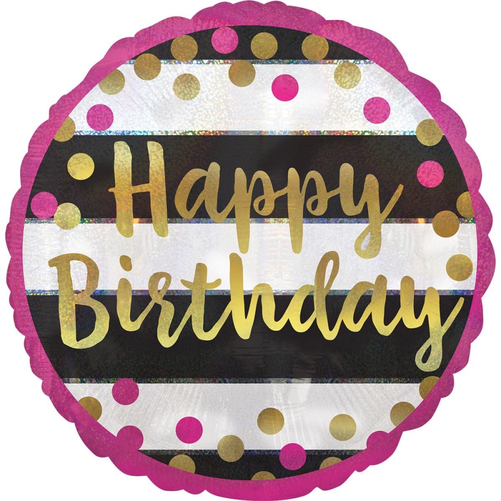Happy Birthday Pink & Gold Spotty Stripe Balloon