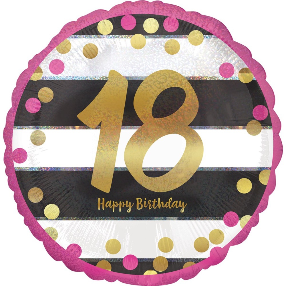<!--019-->18 Pink & Gold Spotty Stripe Balloon