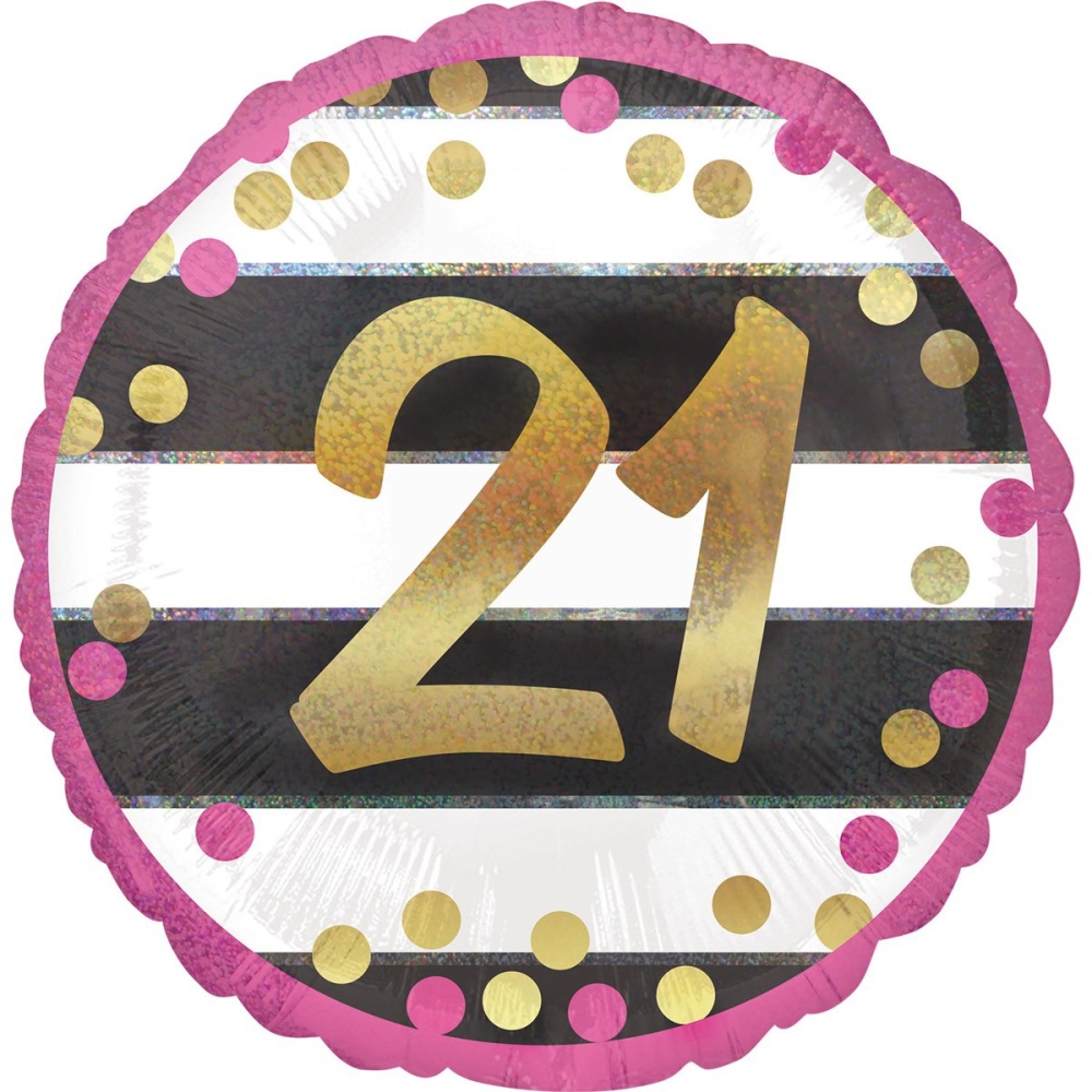 <!--019-->21 Pink & Gold Spotty Stripe Balloon