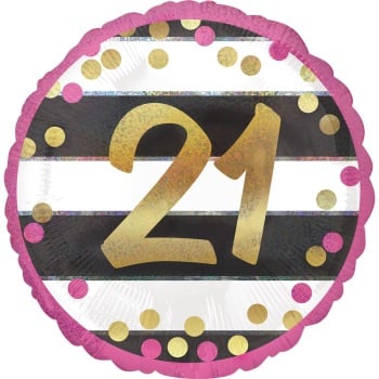 21 Pink & Gold Spotty Stripe Balloon