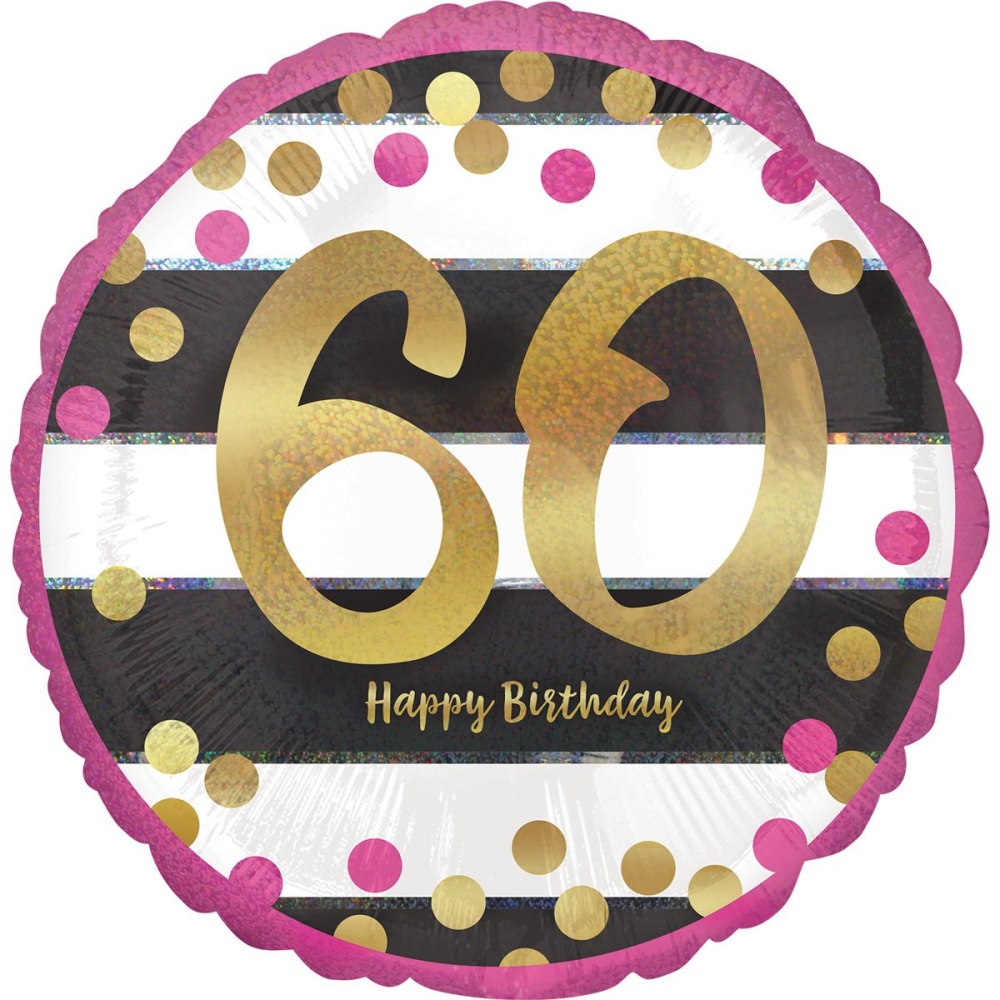 60 Pink & Gold Spotty Stripe Balloon