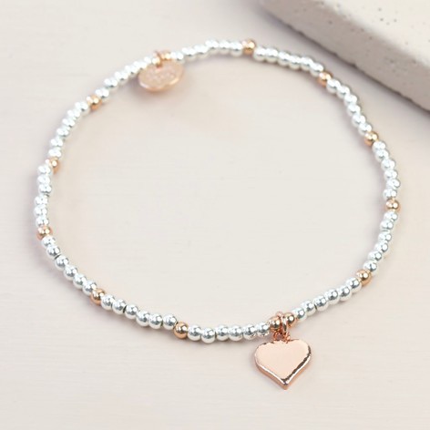 Silver and rose gold beaded stretch bracelet | CeFfi