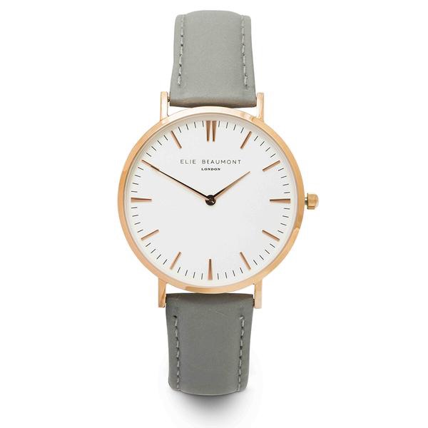 Grey and rose gold leather watch, elie Beaumont rose gold and grey watch | 