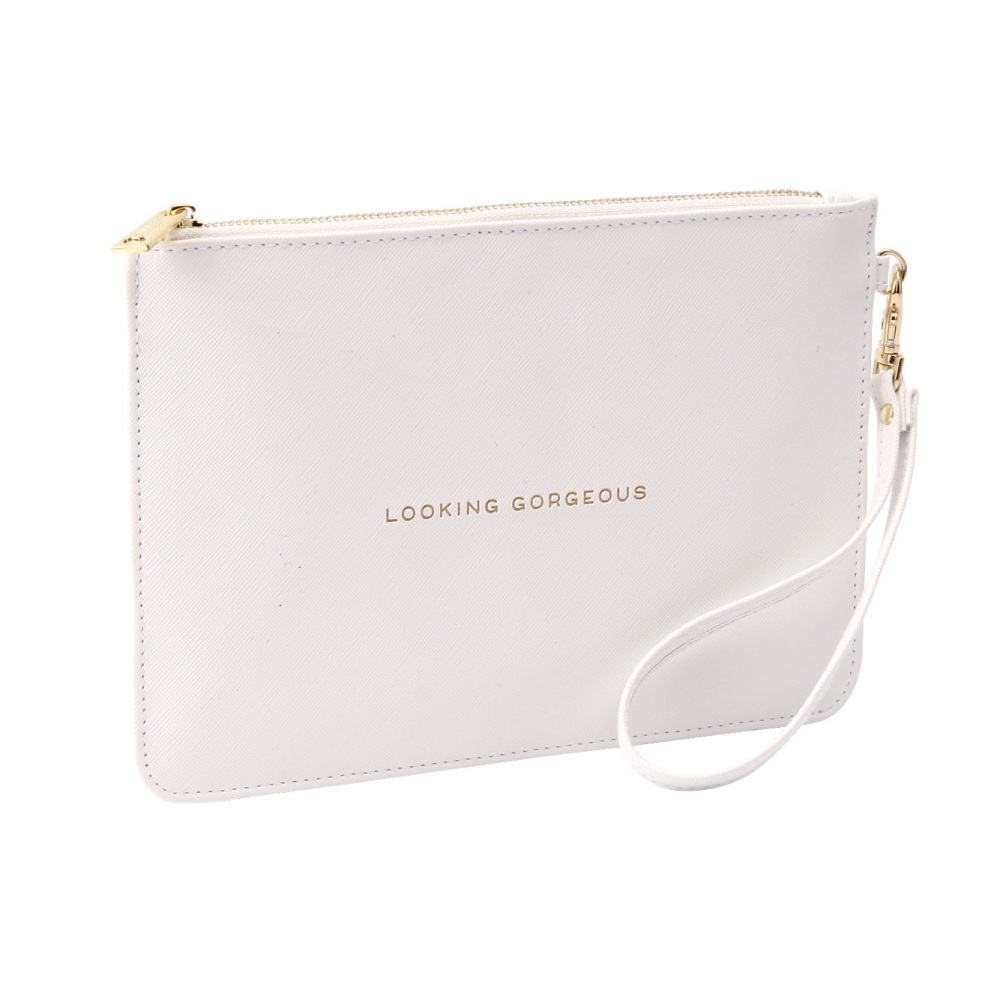 Looking gorgeous clutch bag, white pouch bag, white worded clutch bag | CeF