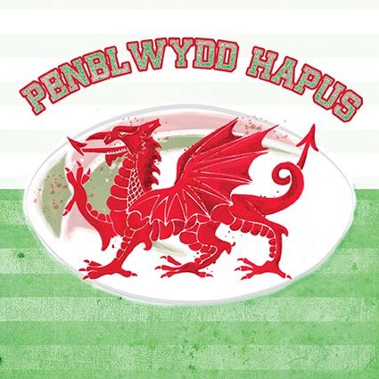 Welsh dragon birthday card, cerdyn Cymraeg, cerdyn rygbi cymraeg 