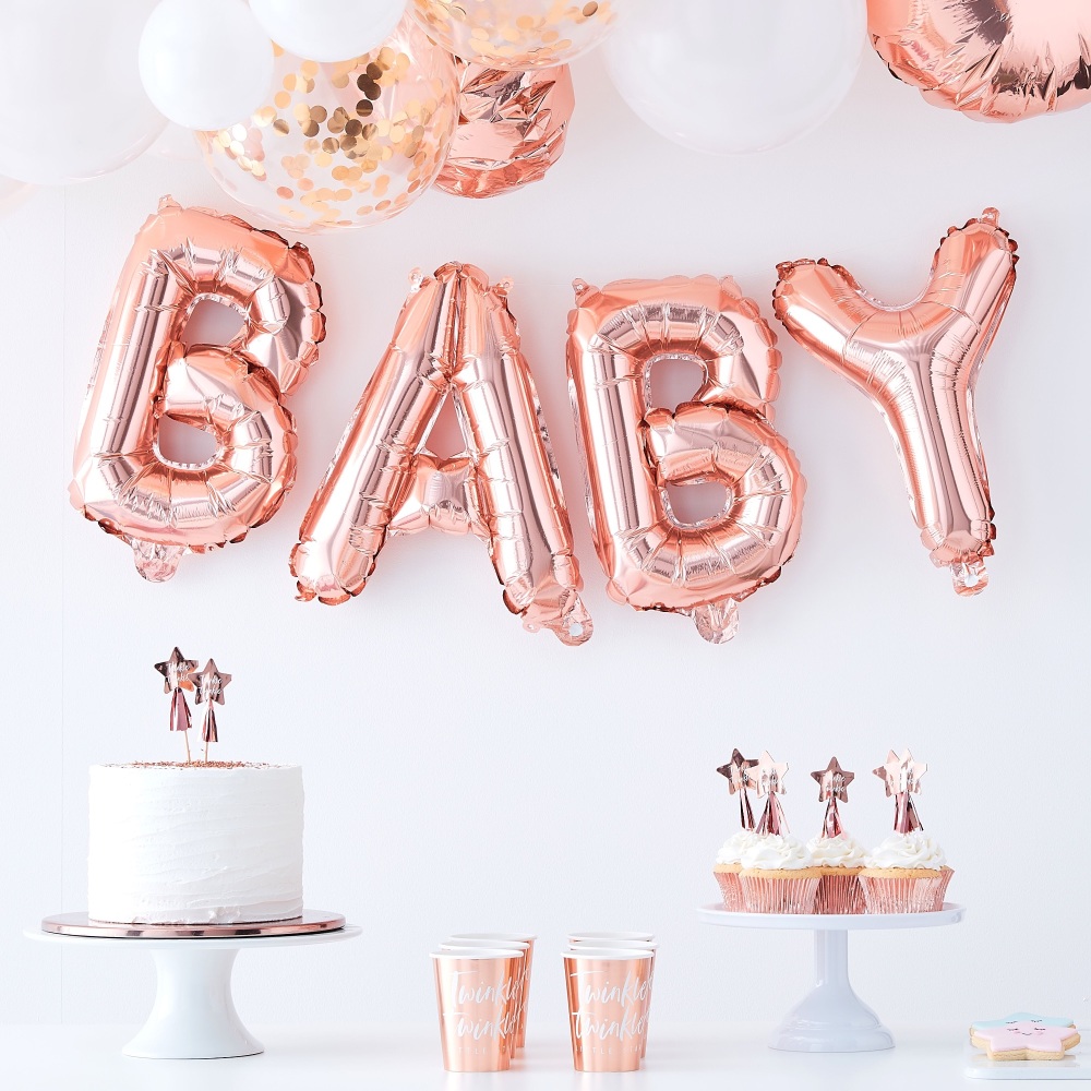 Rose gold baby balloon bunting, baby shower decorations, rose gold baby sho