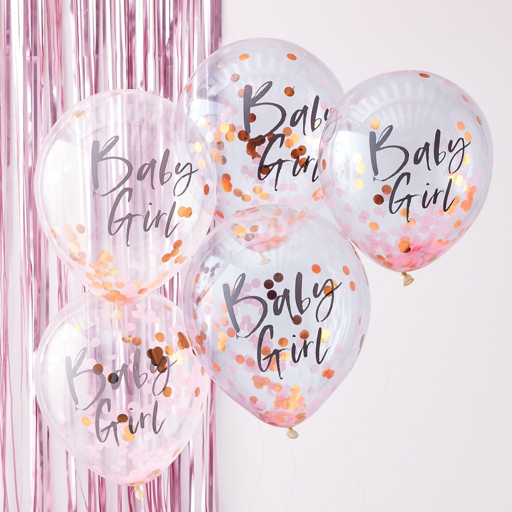 Baby shower balloons, confetti balloons, rose gold confetti balloons