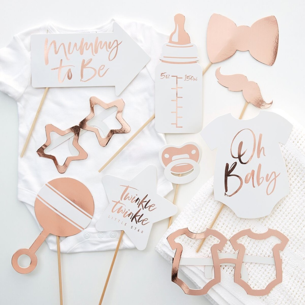 Baby shower photo props, baby photo props, rose gold baby photo props