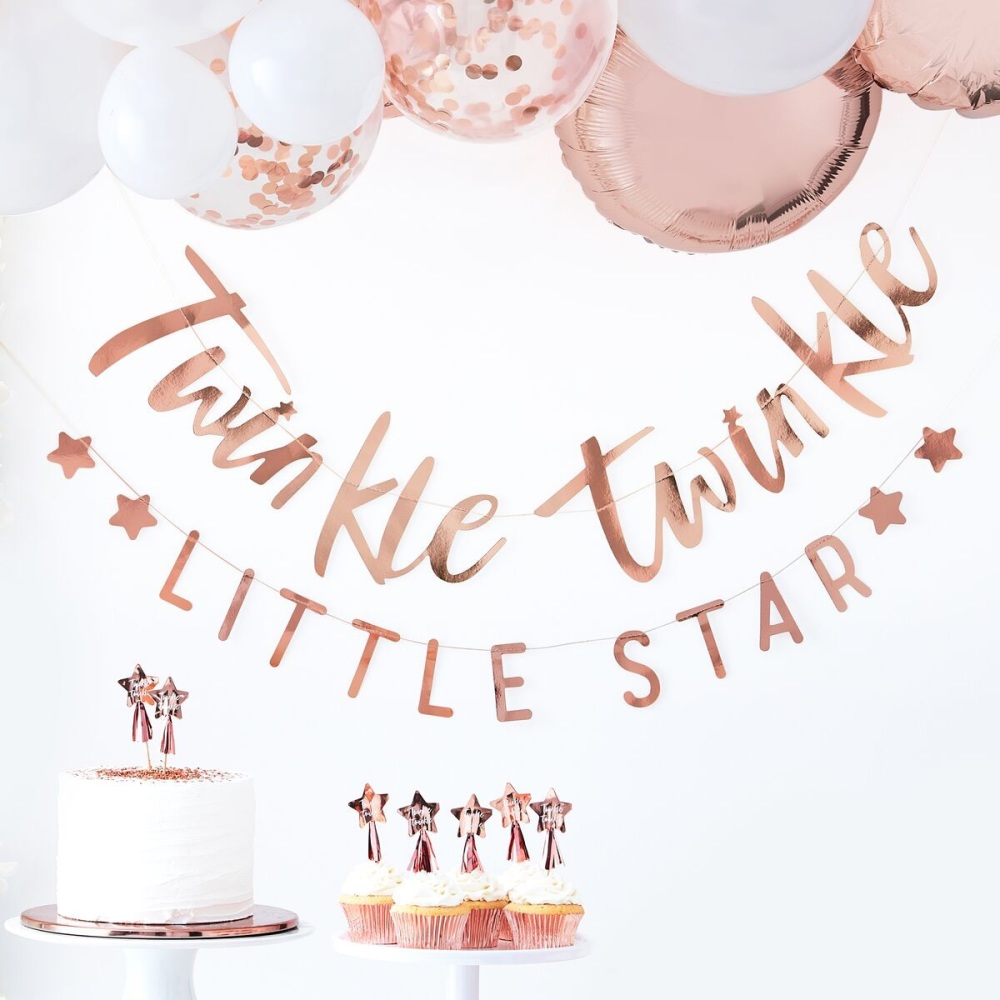 rose gold bunting, twinkle twinkle little star bunting