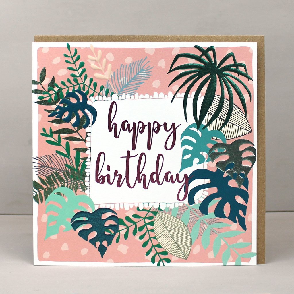 tropical birthday card, birthday card tropical design, modern tropical desi