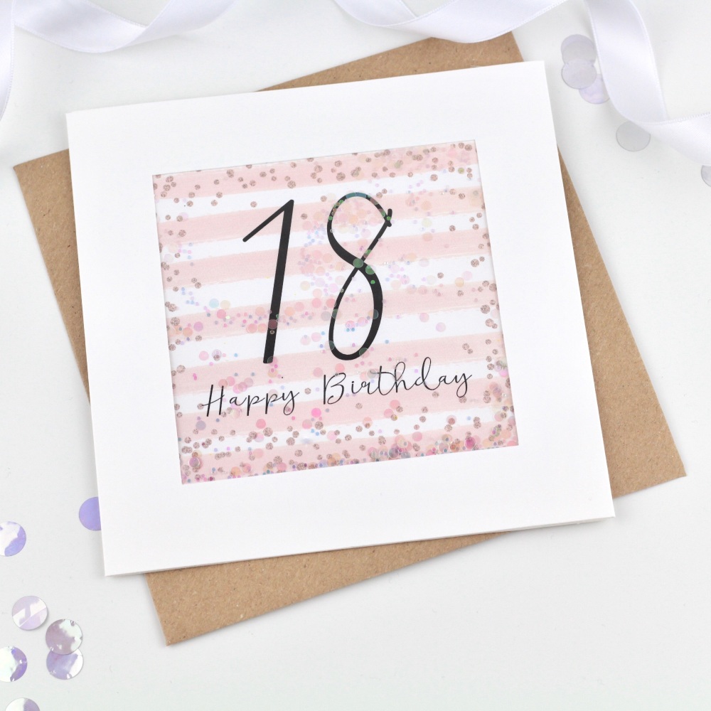 Rose Gold & Pink - Age - 18 - Confetti Card
