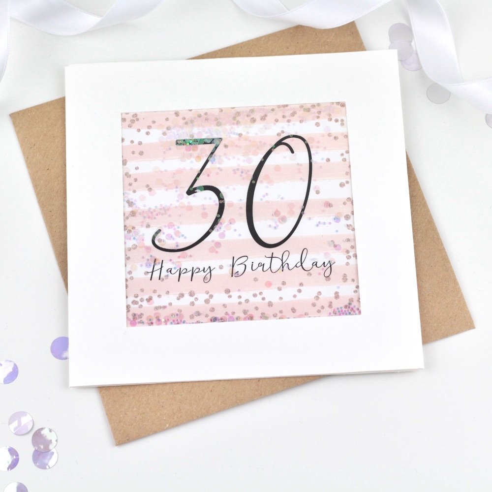 Rose gold and pink 30th card, rose gold 30th card, 30th card rose gold, con