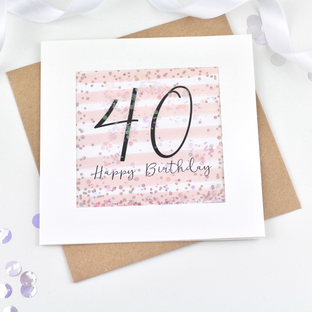 Rose gold and pink 40th card, rose gold 40th card, 40th card rose gold, con