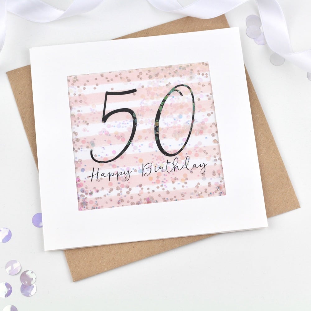 Rose gold and pink 50th card, rose gold 50th card, 50th card rose gold, con