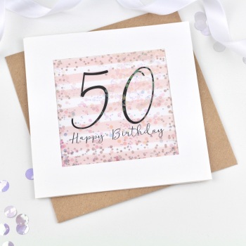 Rose Gold & Pink - Age - 50 - Confetti Card