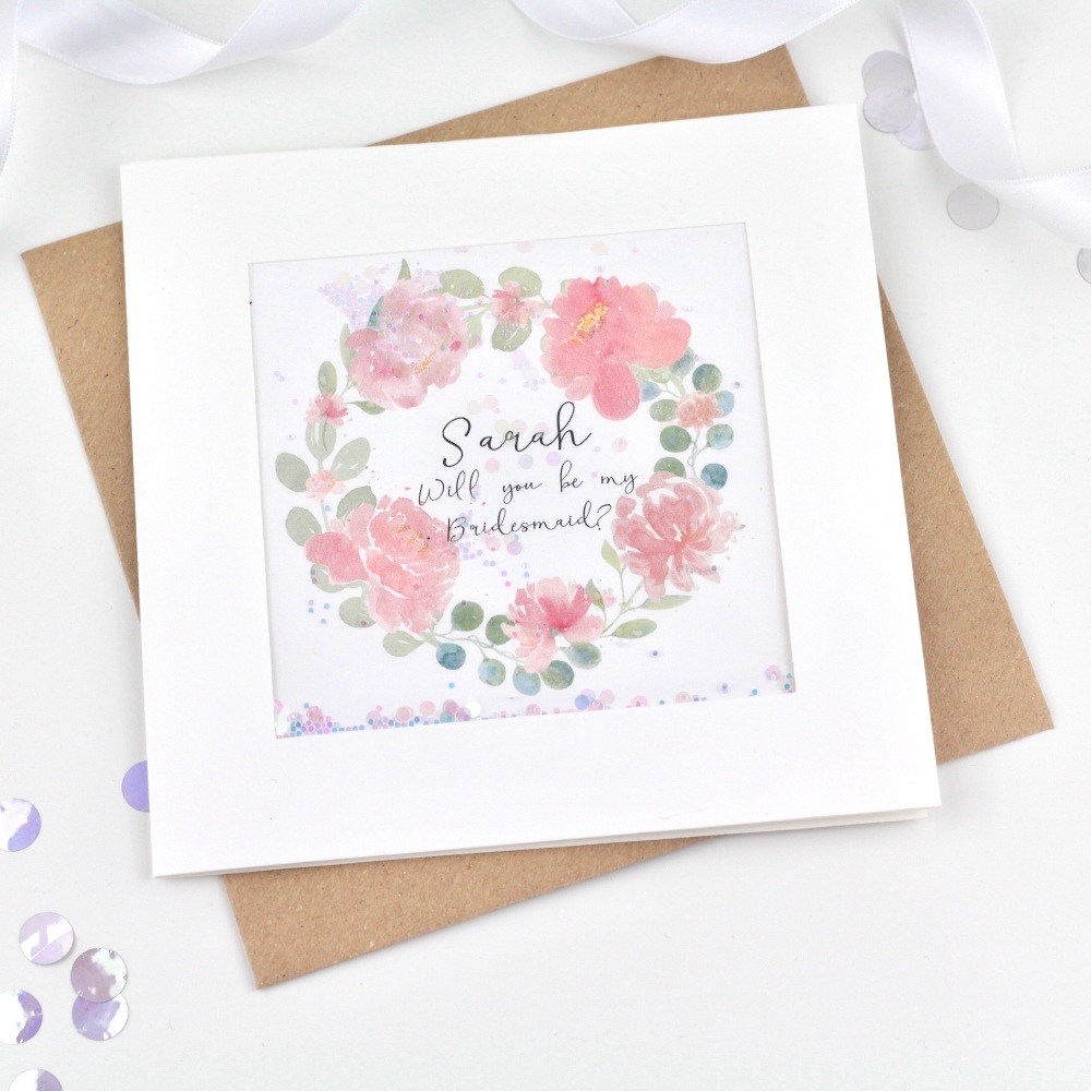 Floral Wreath - Personalised Bridesmaid etc - Confetti Card