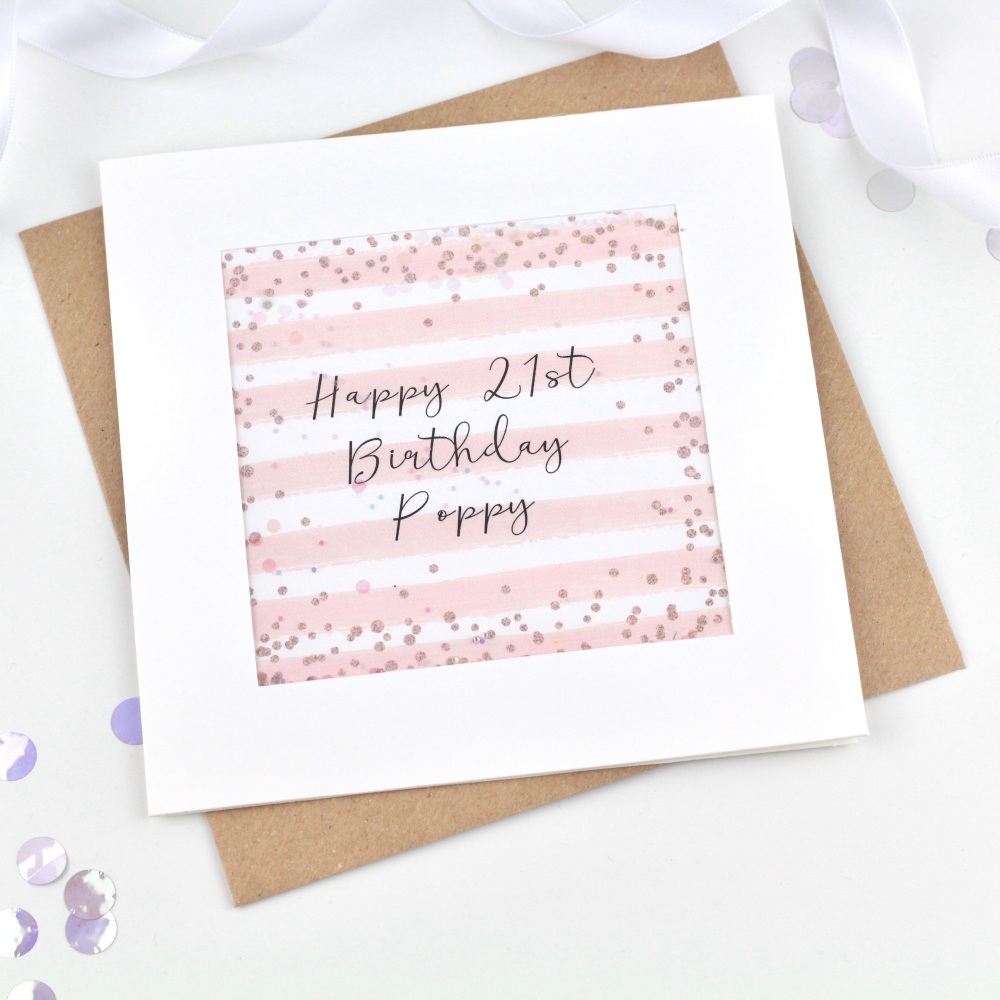 Rose Gold & Pink Stripe - Personalised - Confetti Card