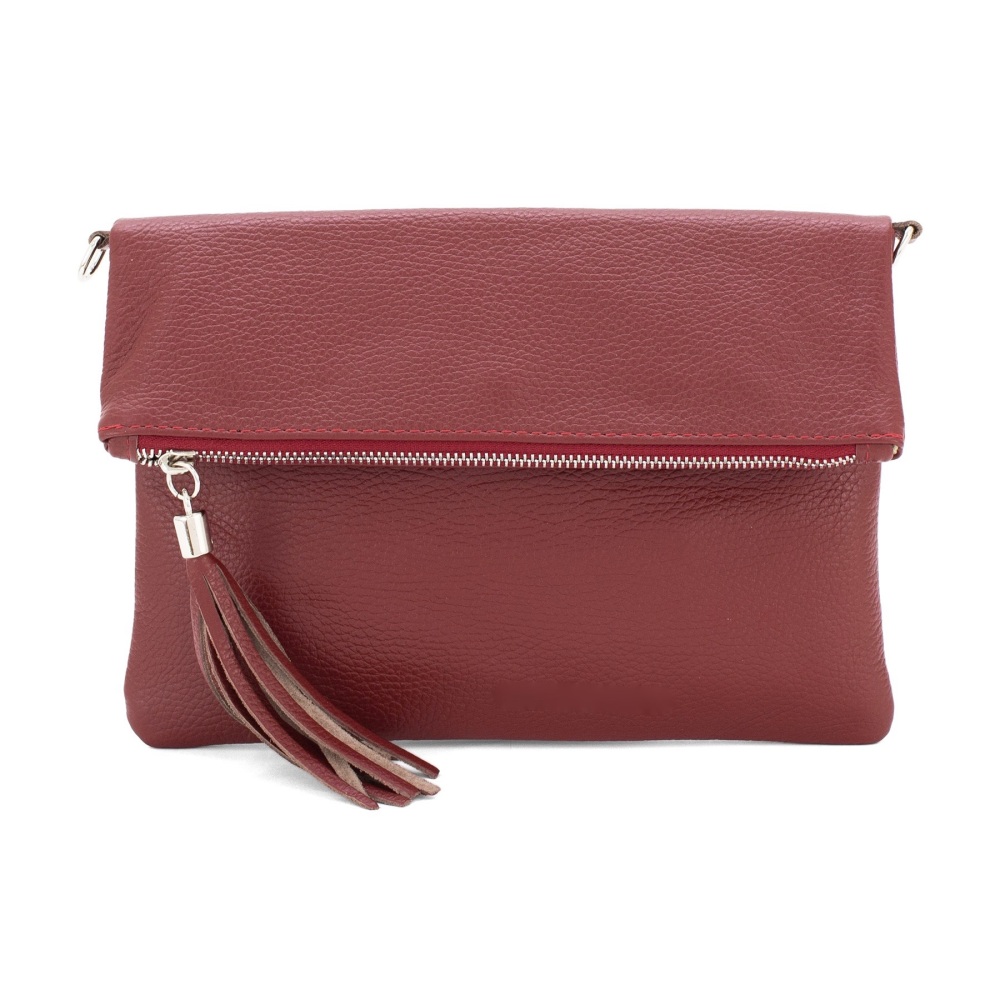 Foldover Clutch - Natural Leather - Red