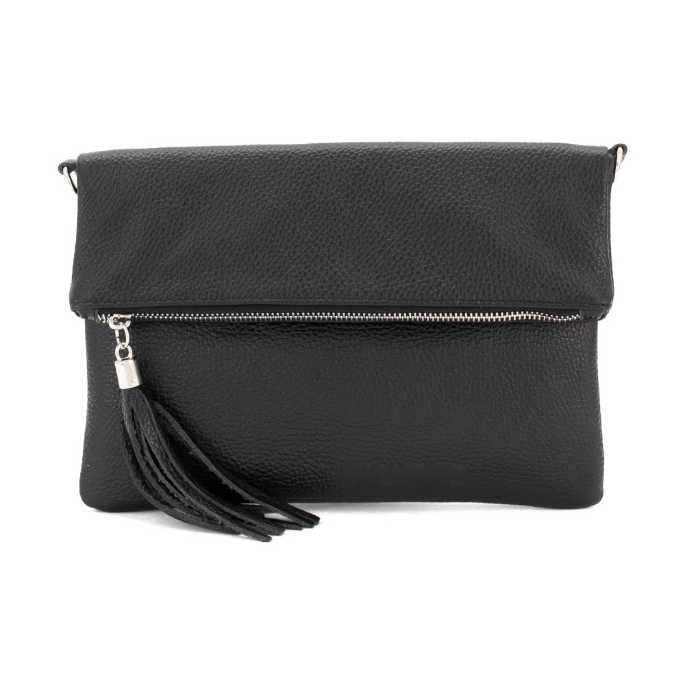 Foldover Clutch - Natural Leather - Black