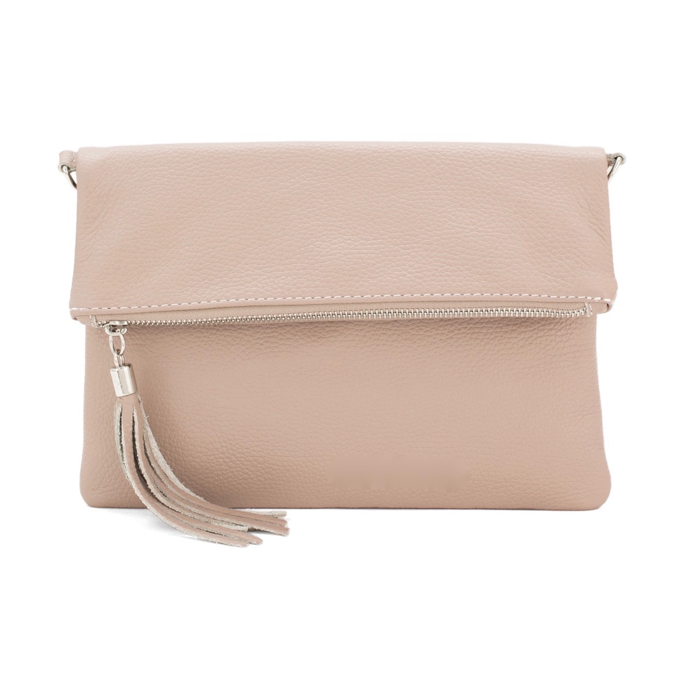 Foldover Clutch - Natural Leather - Blush