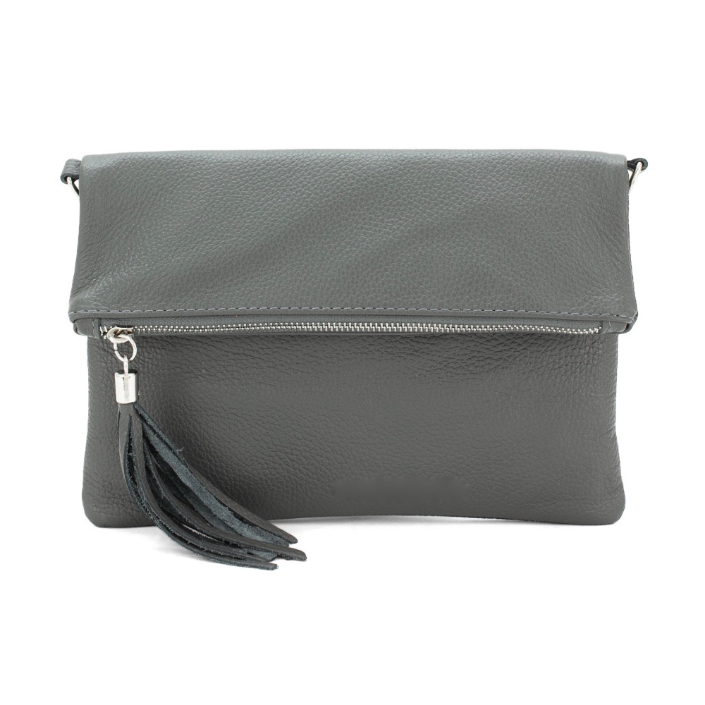 Foldover Clutch - Natural Leather - Grey