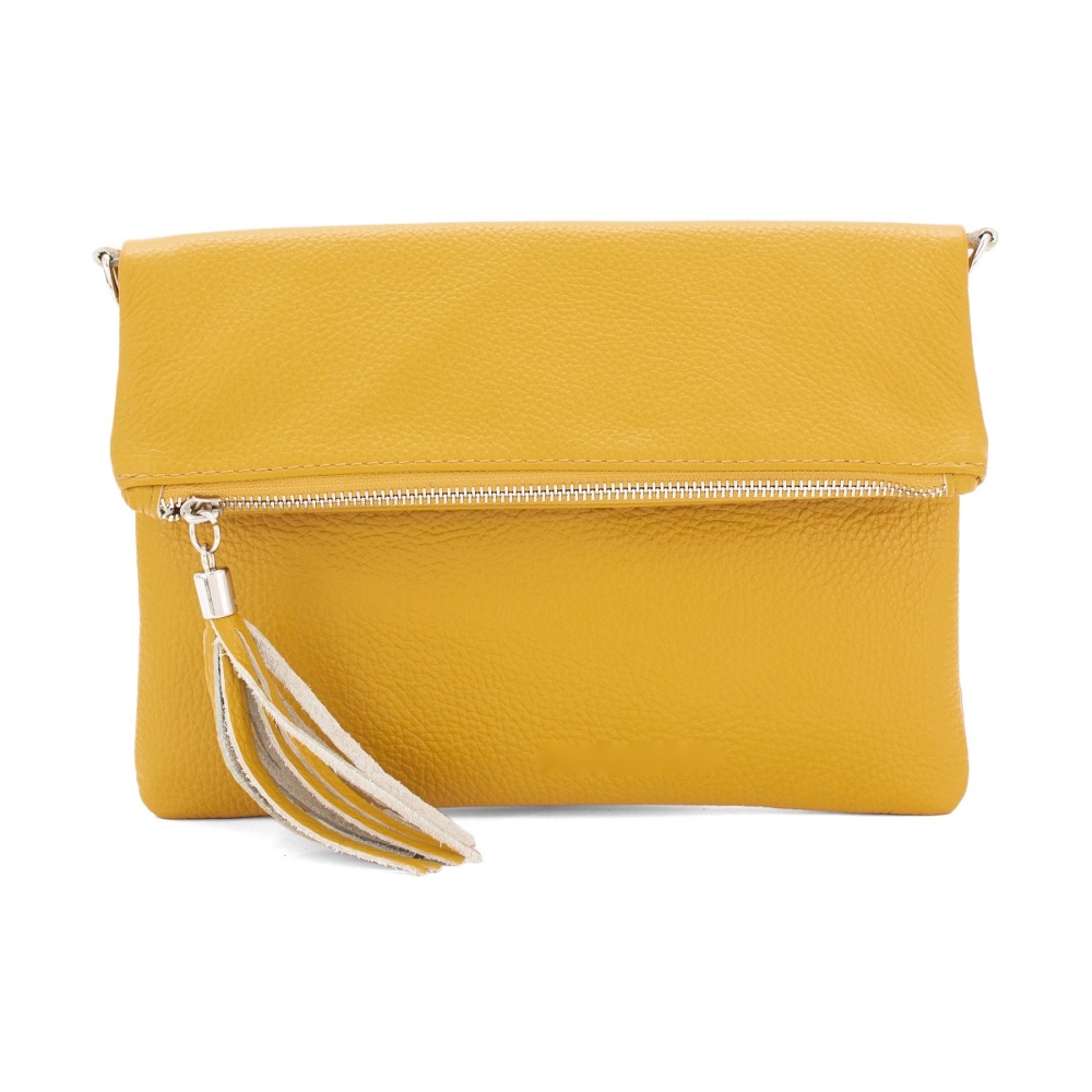 Foldover Clutch - Natural Leather - Mustard