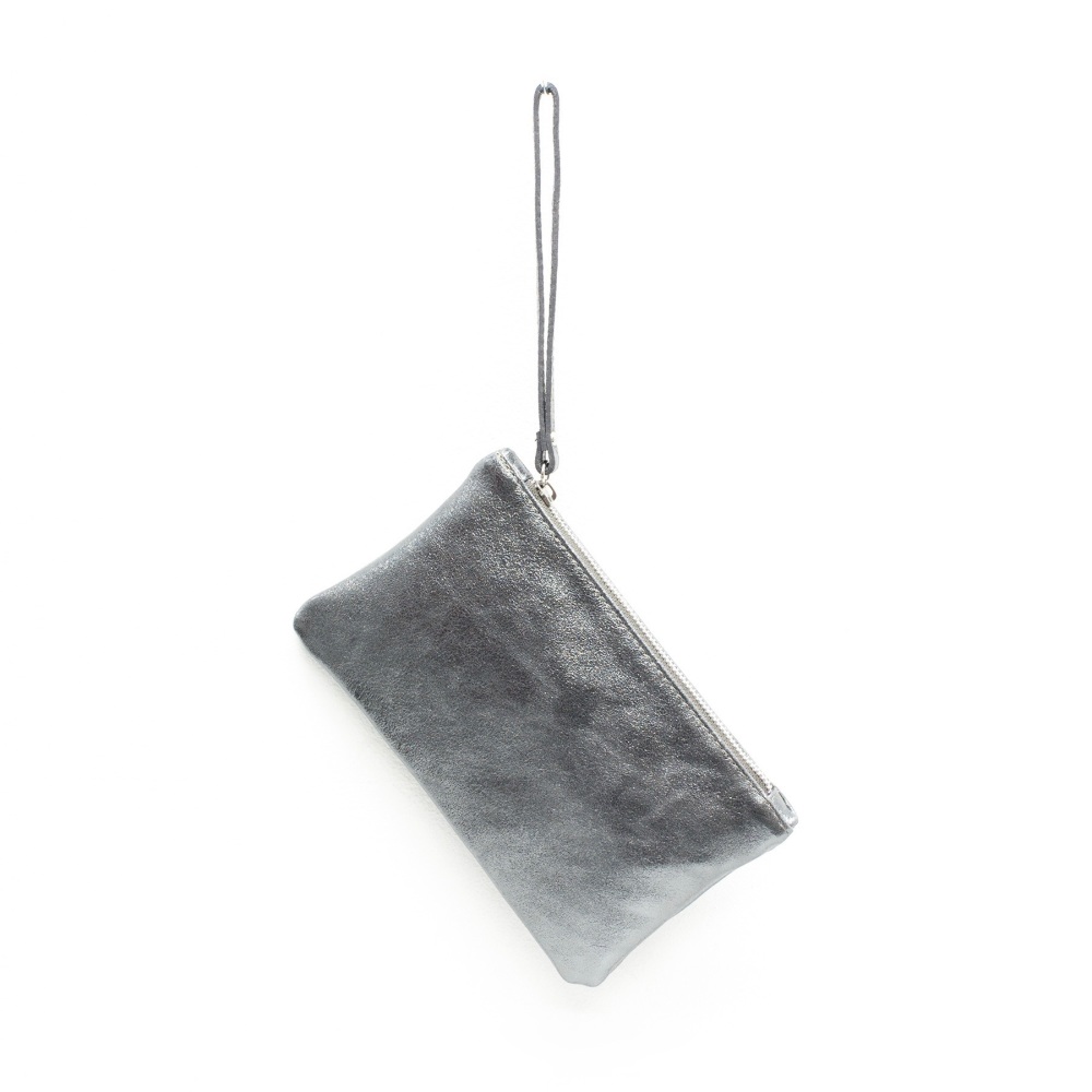 Leather Clutch Bag - Small - Pewter
