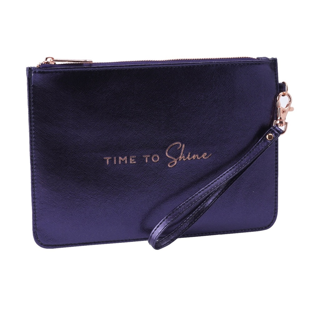 Time to shine pouch, willow and rose pouch, navy metal pouch