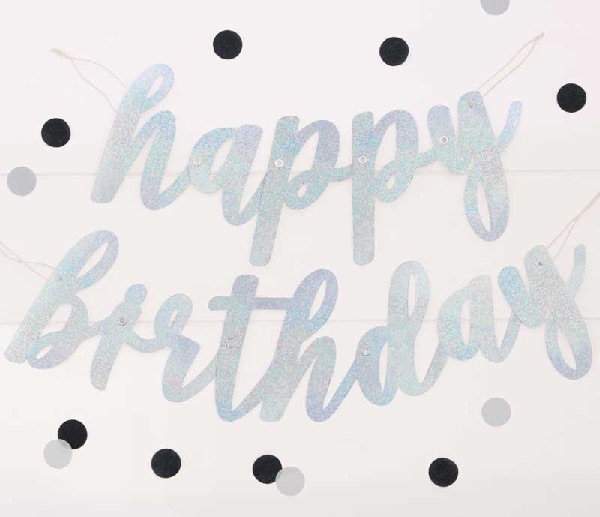 Silver Holographic Happy Birthday - Bunting