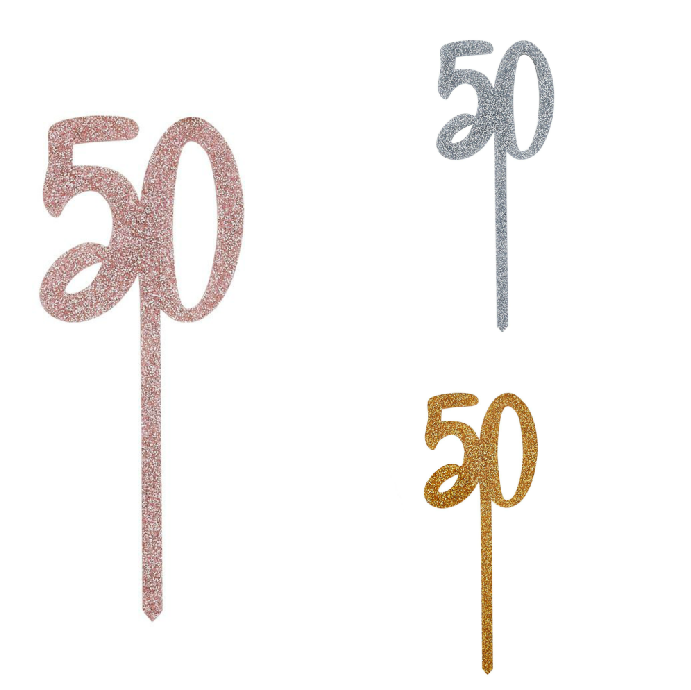  Glittery Acrylic Cake Topper - 50 - Various Colours