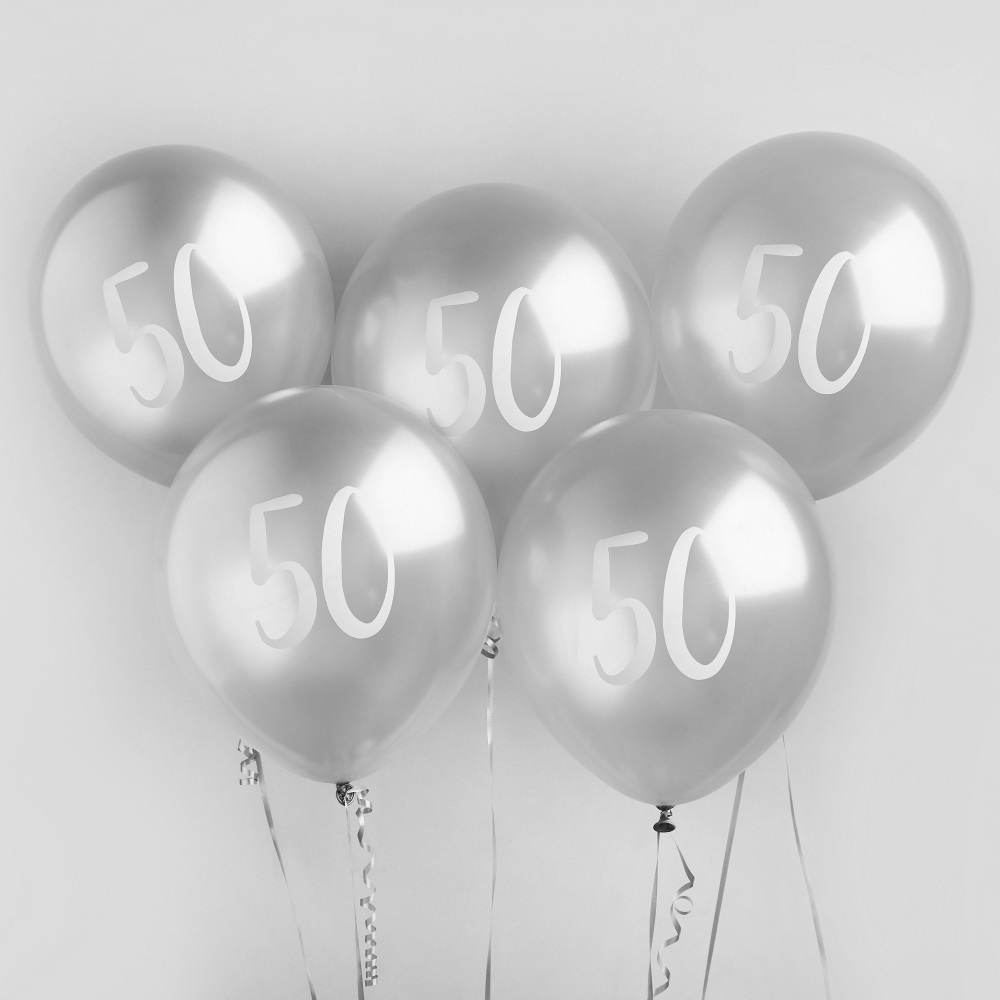 50th silver balloons, silver 50th balloons, 50 balloons, balloons for 50th