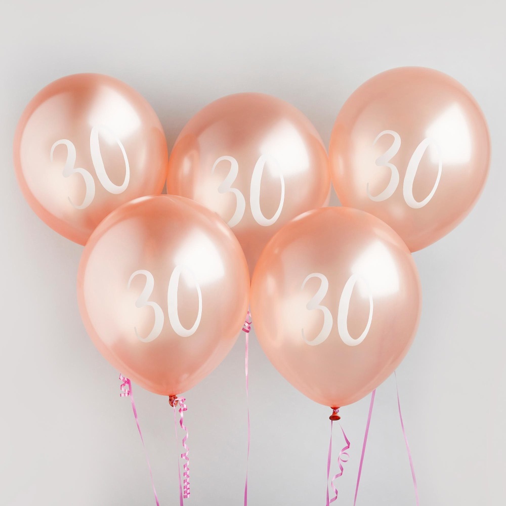 30th rose gold balloons, rose gold 30th balloons, 30 balloons, balloons for