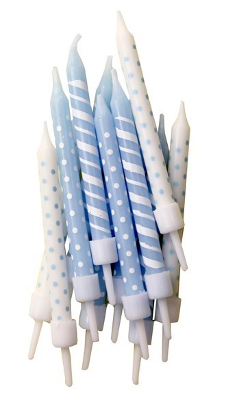 Blue and white spot and stripe candles