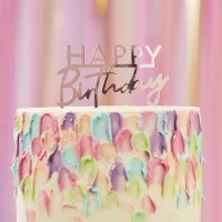 <!--001--> Pink/Rose Gold Acrylic Happy Birthday - Cake Topper