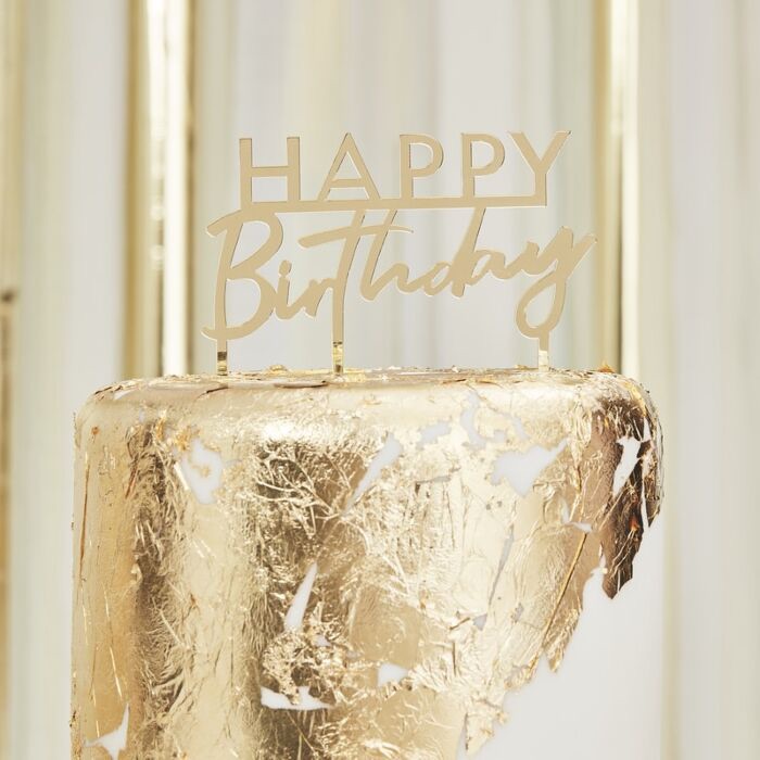Happy birthday cake topper, gold birthday cake topper