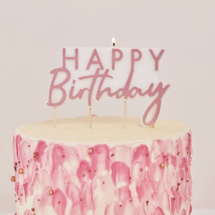 Rose gold birthday candle, happy birthday candle rose gold, ginger ray stoc