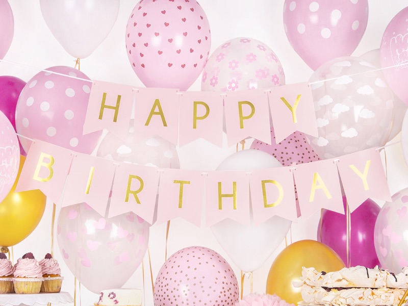 Pink birthday bunting, birthday bunting pink, pink and gold birthday buntin