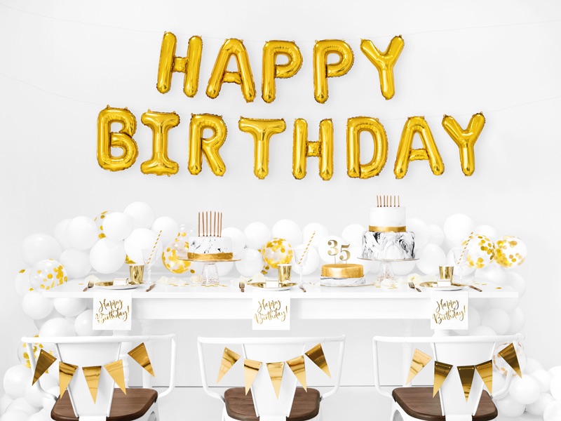 Gold Happy Birthday - Balloon Bunting